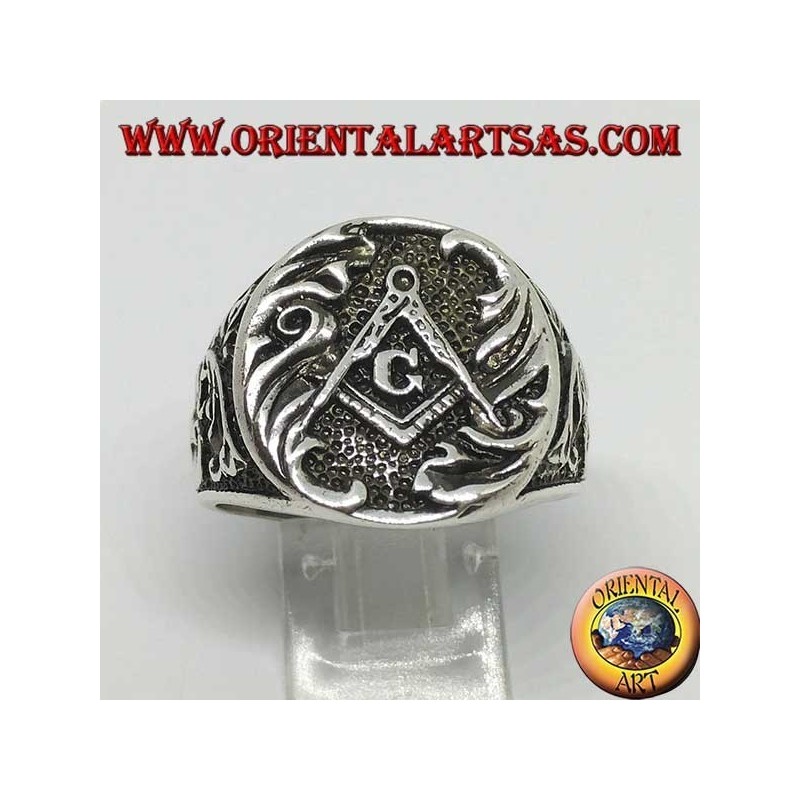 Bague en argent, cachet et boussole de franc-maçon avec un G "de franc-maçonnerie"