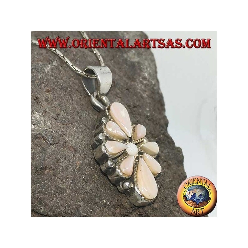 Silver pendant with eight teardrop mother of pearl