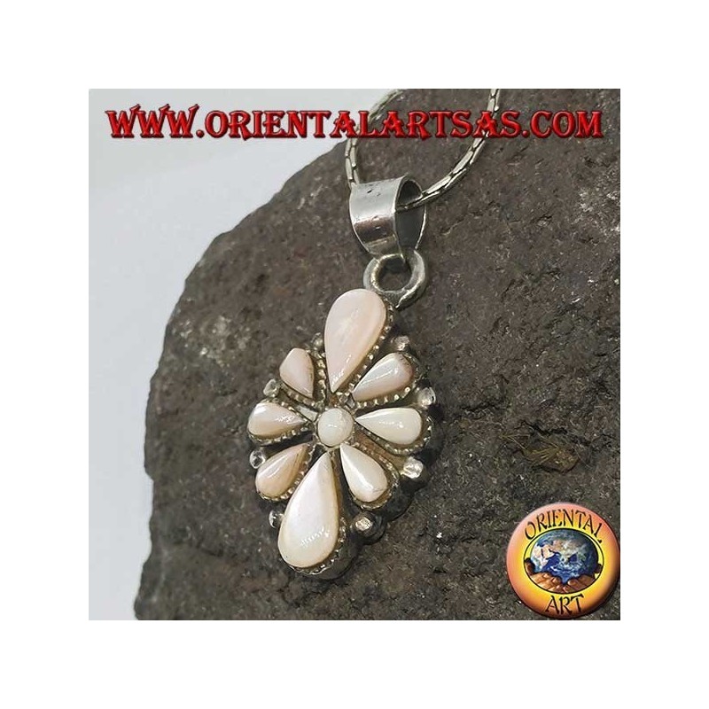 Silver pendant with eight teardrop mother of pearl