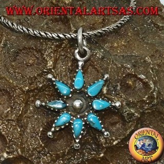 Colgante estrella de plata de ocho puntas con turquesa