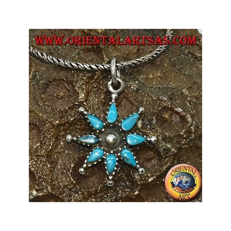 Pendentif étoile en argent à huit branches avec turquoise