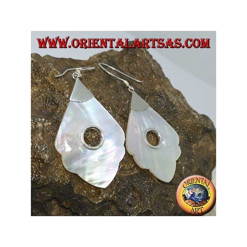 Orecchini in argento con madreperla pendente con foro tondo