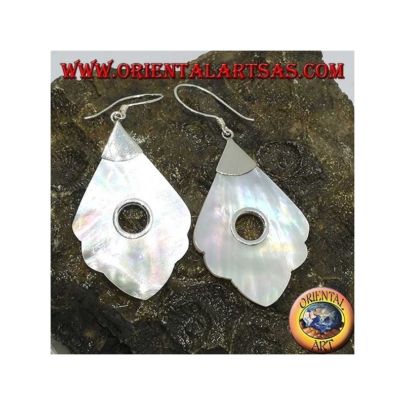 Orecchini in argento con madreperla pendente con foro tondo