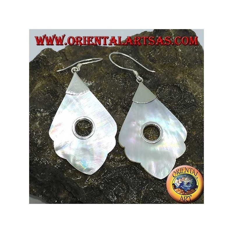 Orecchini in argento con madreperla pendente con foro tondo