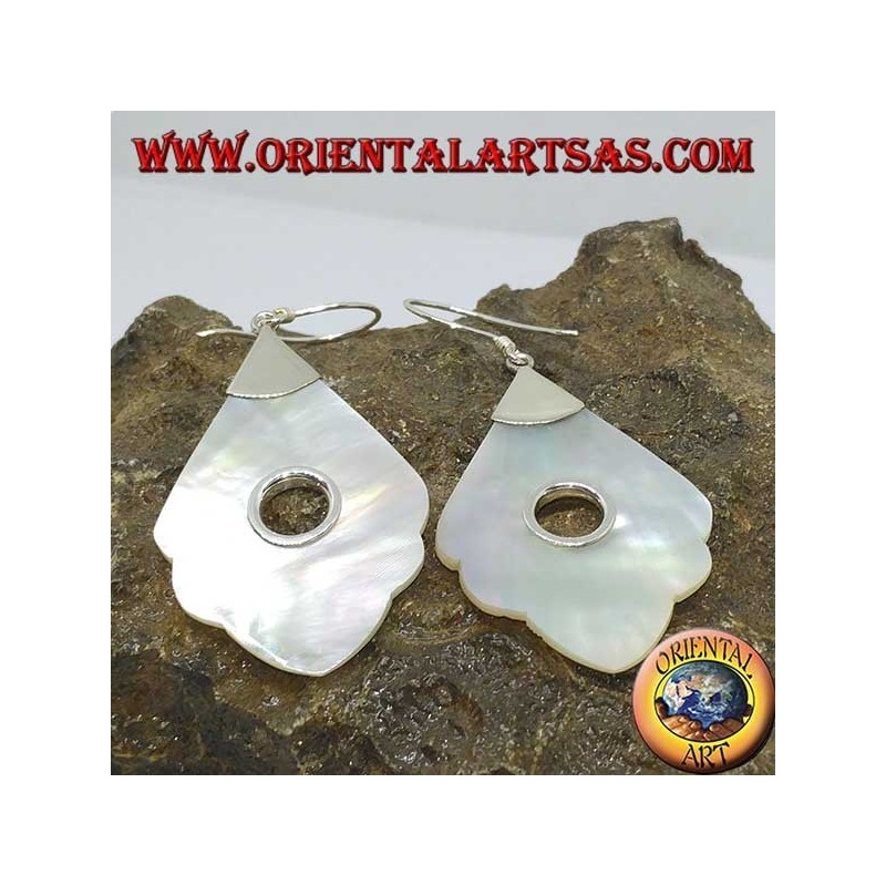 Boucles d'oreilles en argent avec pendentif en nacre à trou rond