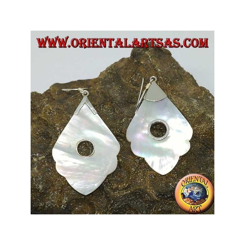 Boucles d'oreilles en argent avec pendentif en nacre à trou rond