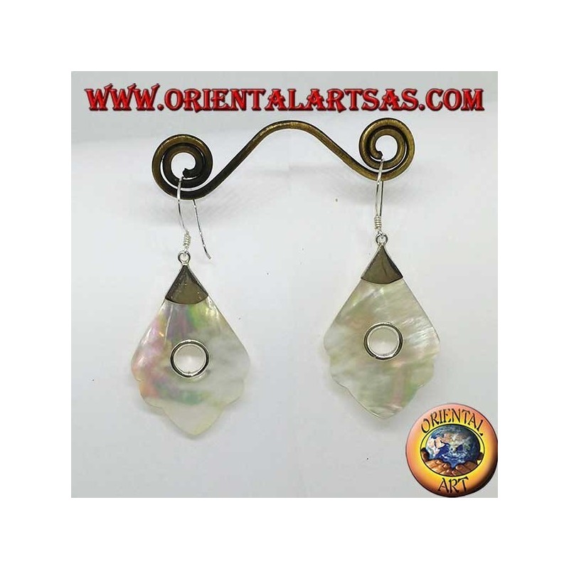Silver earrings with mother-of-pearl pendant with round hole