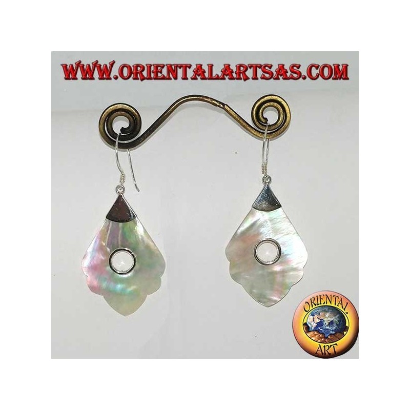 Silver earrings with mother-of-pearl pendant with round hole