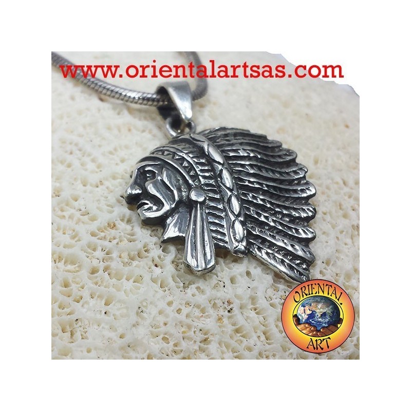 tête de pendentif d'argent Indien D'Amérique