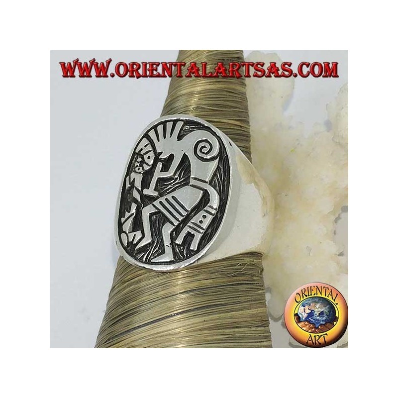 Silberner Kokopelli-Flachreliefring, Symbol des Glücks