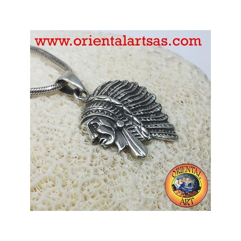 ciondolo testa di Indiano in argento