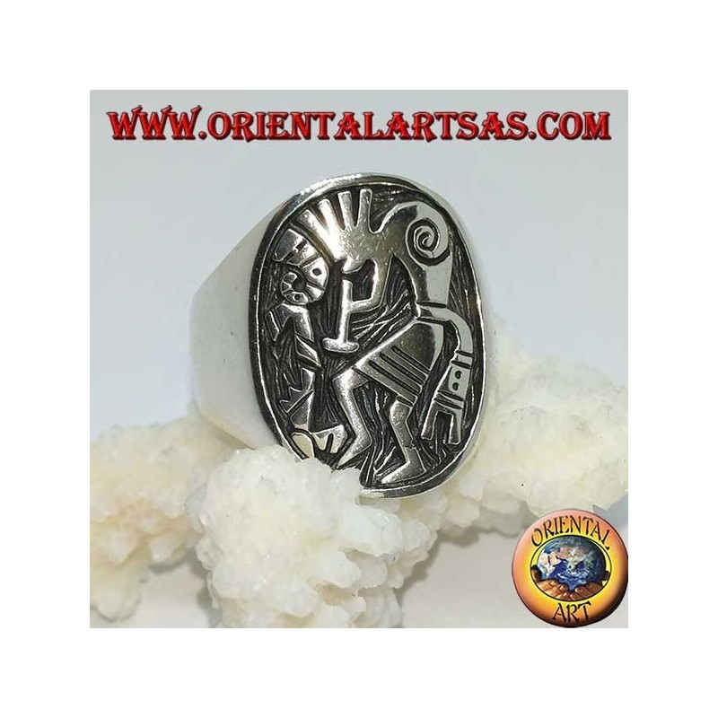 Silberner Kokopelli-Flachreliefring, Symbol des Glücks