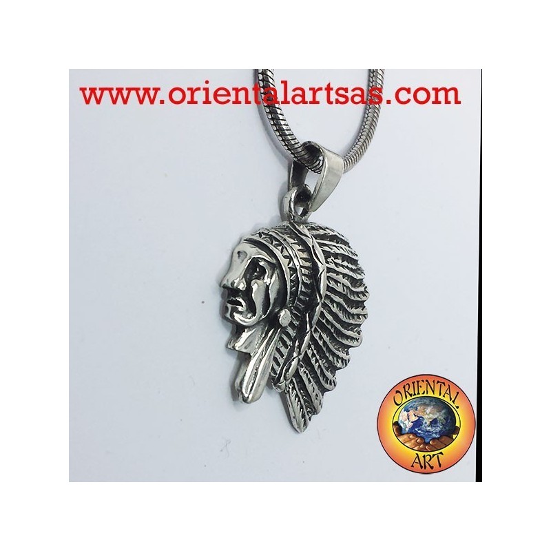 tête de pendentif d'argent Indien D'Amérique