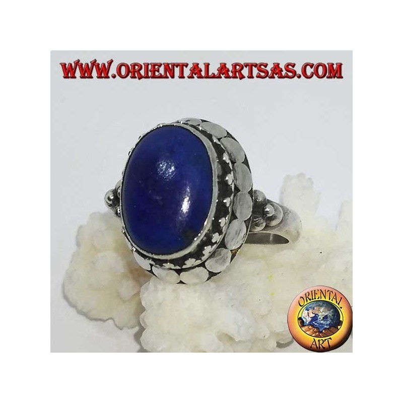 Bague en argent avec ensemble de lapis-lazuli ovale naturel