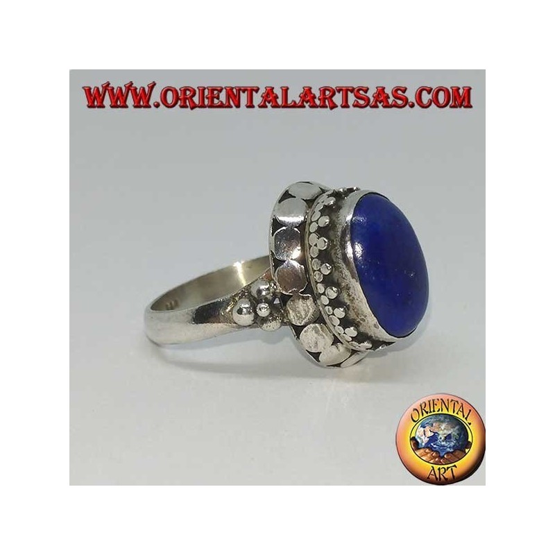 Bague en argent avec ensemble de lapis-lazuli ovale naturel