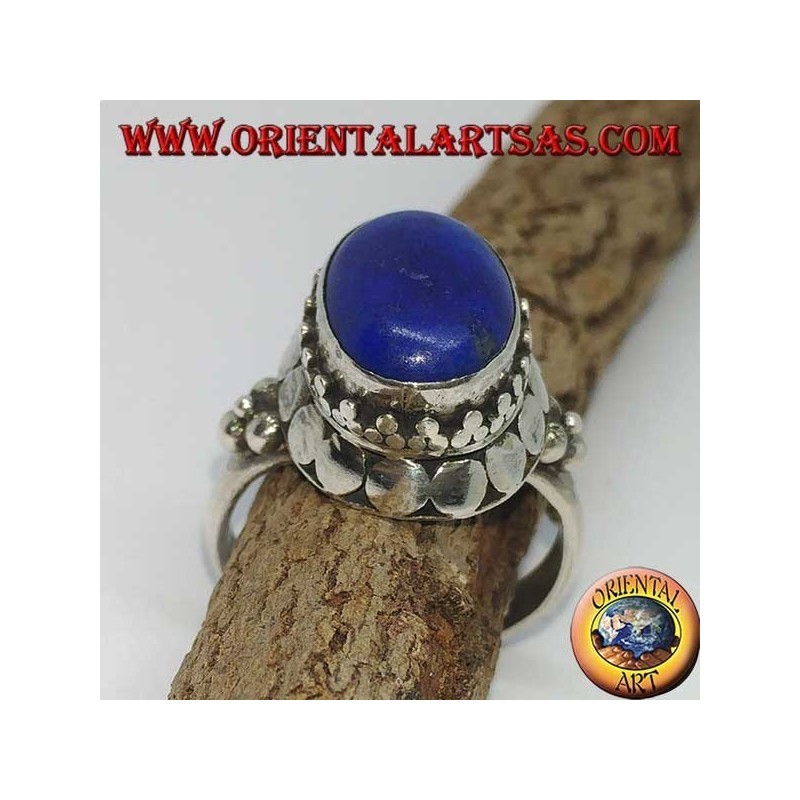 Bague en argent avec ensemble de lapis-lazuli ovale naturel