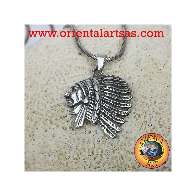 tête de pendentif d'argent Indien D'Amérique