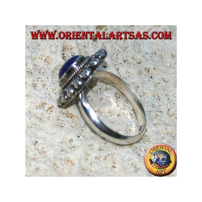 Anillo de plata hecho a mano con lapislázuli ovalado natural