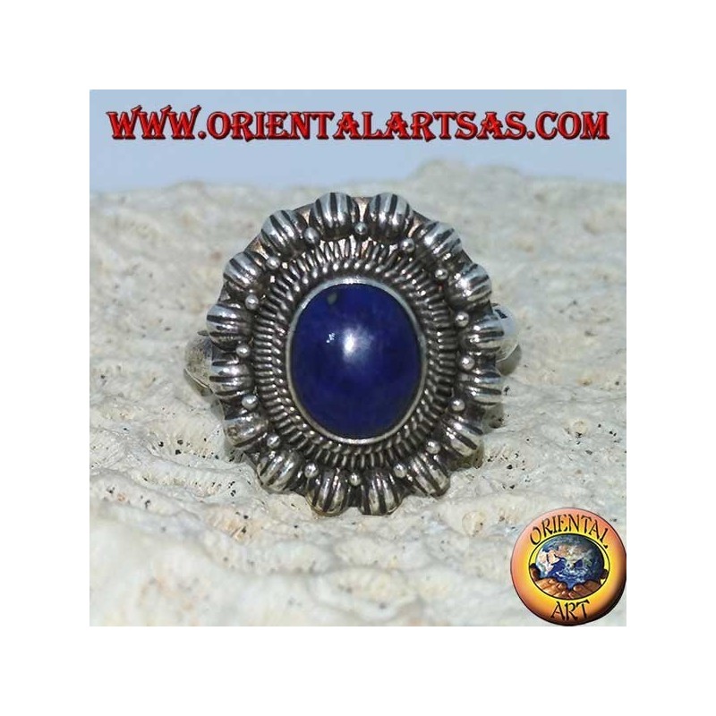Bague en argent faite main avec lapis-lazuli ovale naturel
