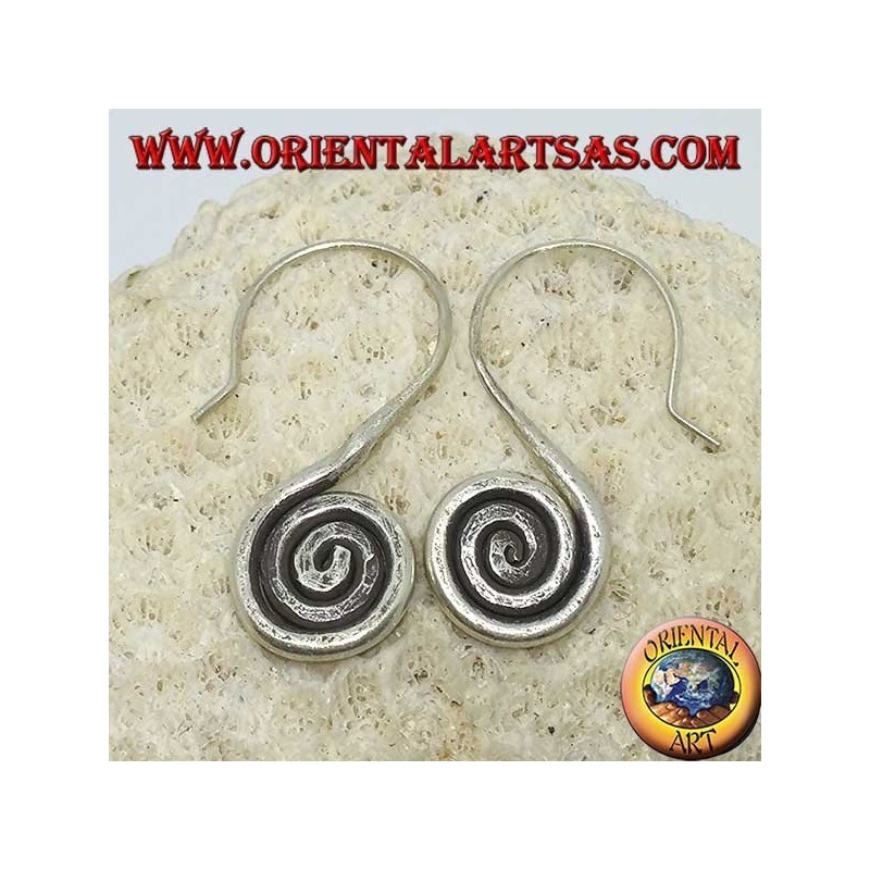 Karen handmade hooked spiral silver earrings