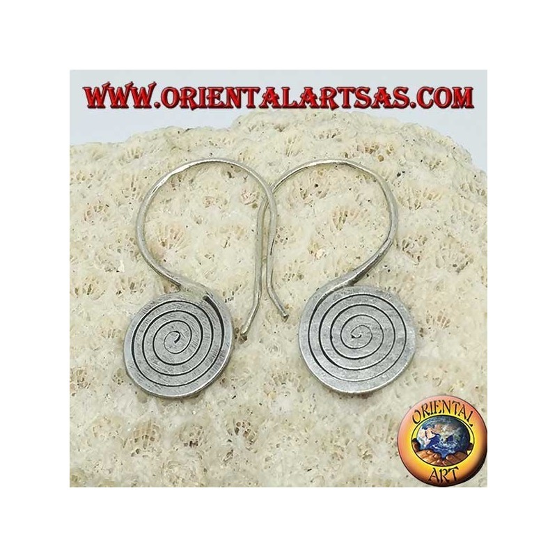 Karen handmade hooked spiral silver crushed earrings