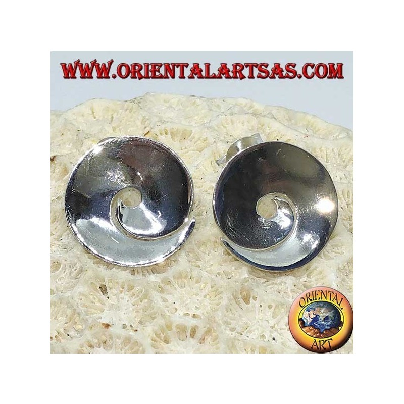 Silver concave spiral lobe earrings