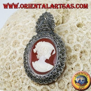 Broche y colgante de plata con dama cameo y marcasita