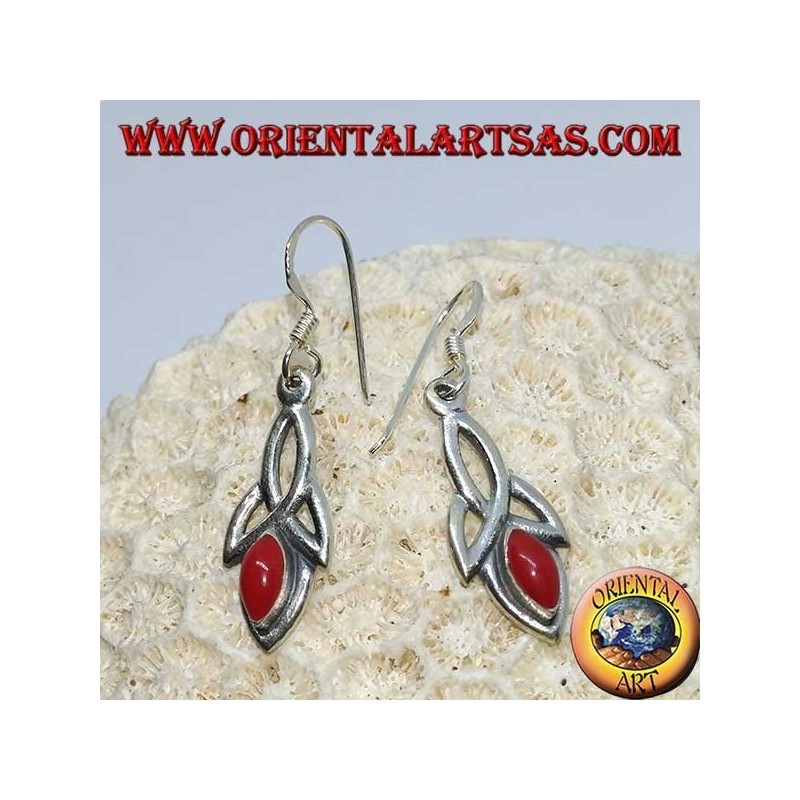 Silver earrings with tyrone knot and coral paste