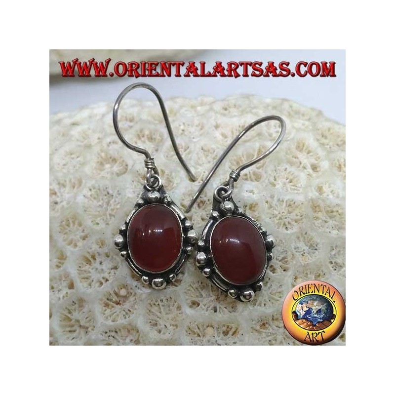 Silver pendant earrings with oval carnelian