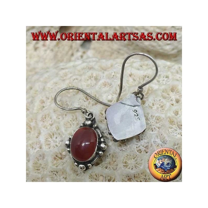 Silver pendant earrings with oval carnelian