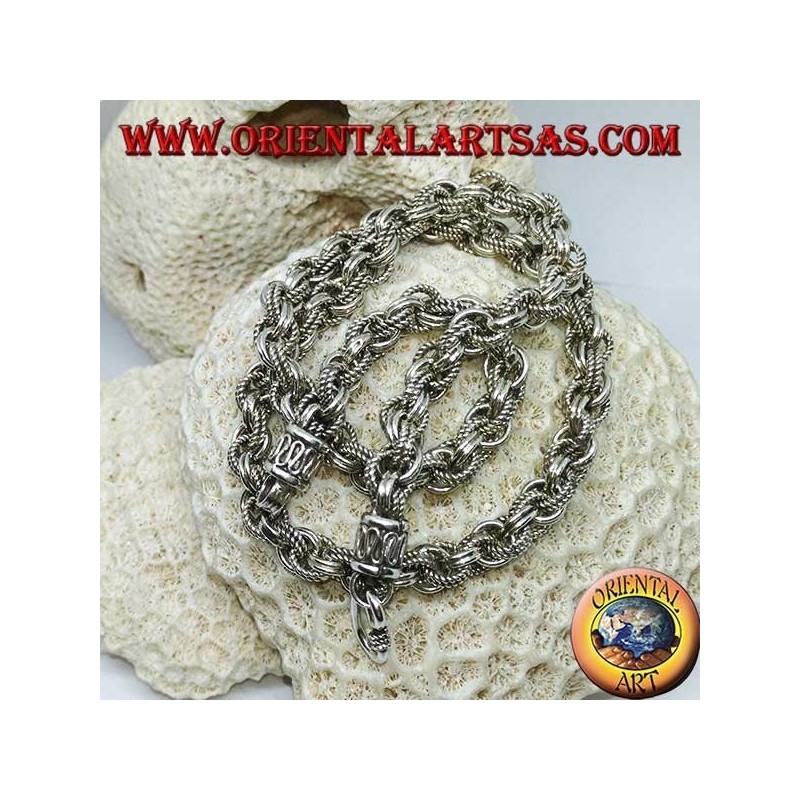 Collana in argento ad anelli alterni lisci e lavorati