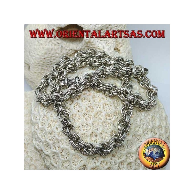 Collar de plata con anillos alternos lisos y trabajados
