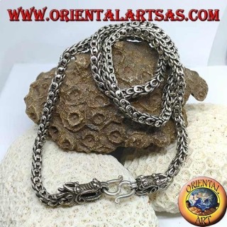 Silver necklace, dragon, two dragon heads with a mesh shirt