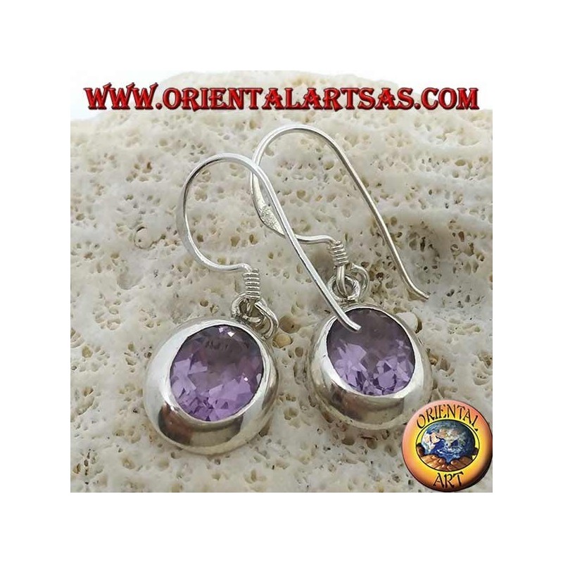Silberohrringe mit natürlich facettiertem ovalem Amethyst auf glattem Rand