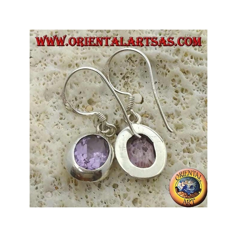 Silberohrringe mit natürlich facettiertem ovalem Amethyst auf glattem Rand