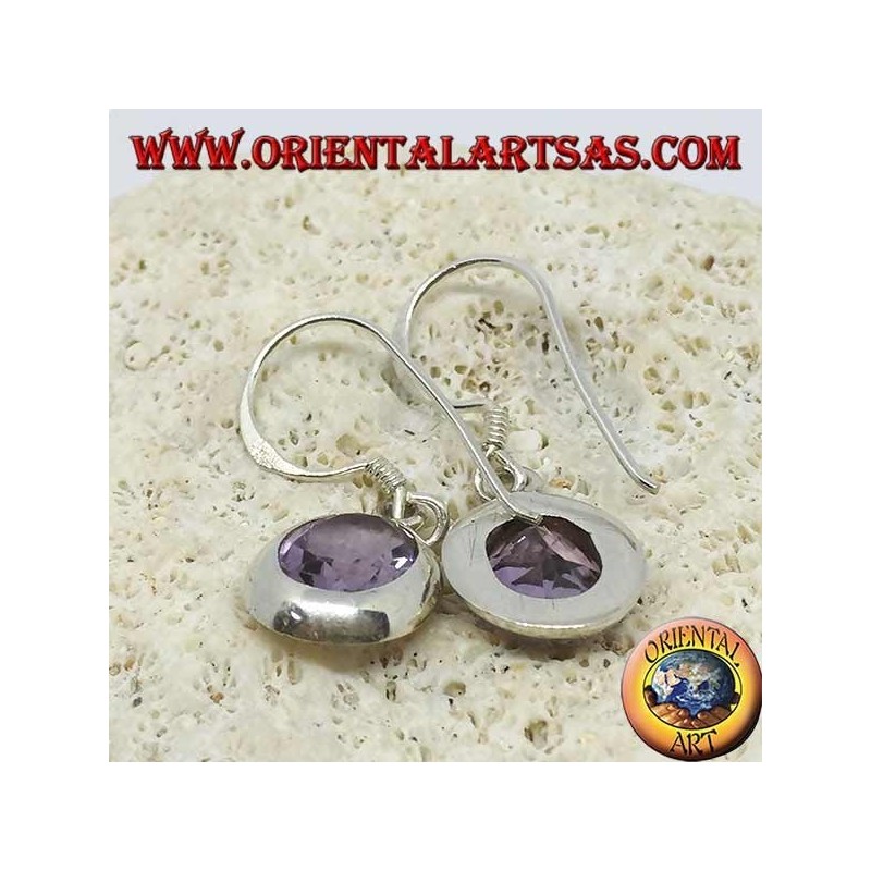 Orecchini in argento con Ametista ovale sfaccettata naturale incastonato a bordo liscio