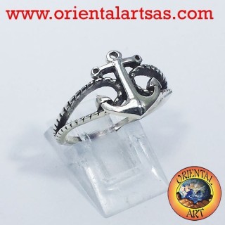 anello con àncora in argento 
