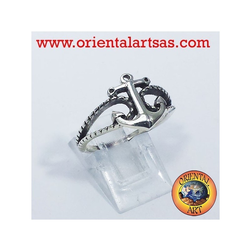 anello con àncora in argento 