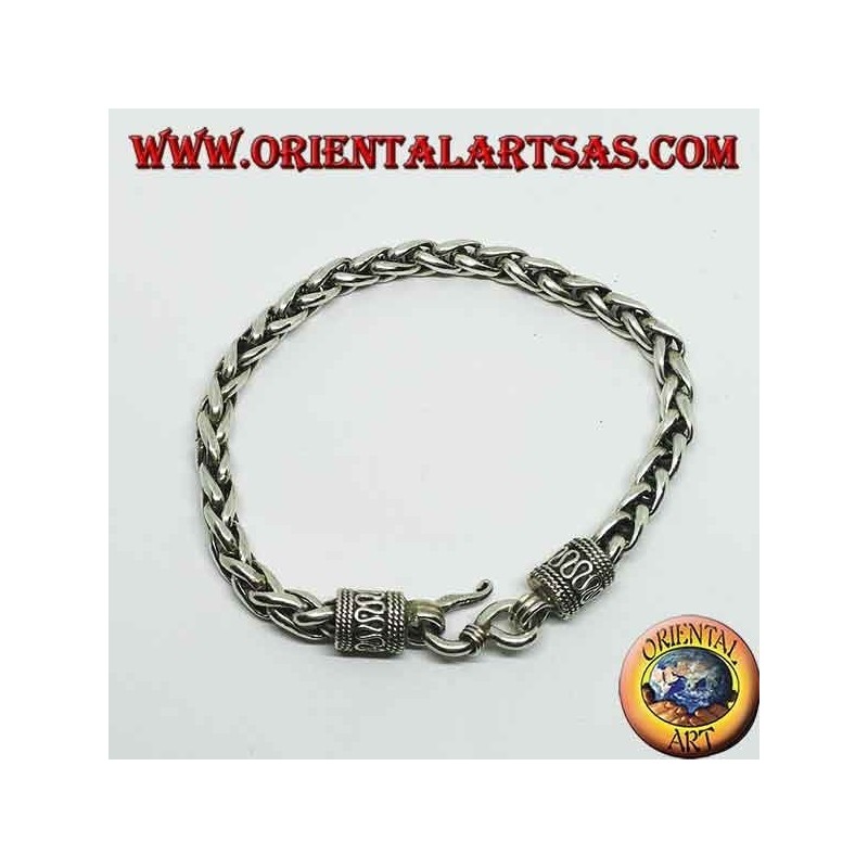 Bracelet en argent avec bagues entrelacées, section carrée