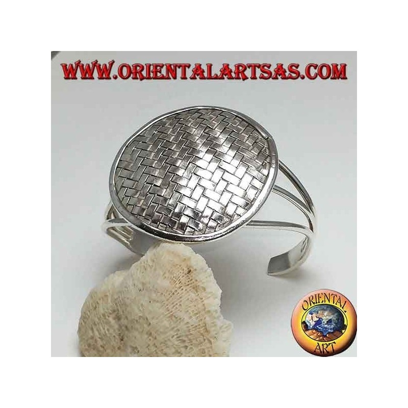 Bracelet en argent, bouclier rond avec bandes entrelacées