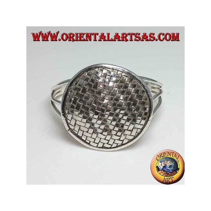 Bracelet en argent, bouclier rond avec bandes entrelacées