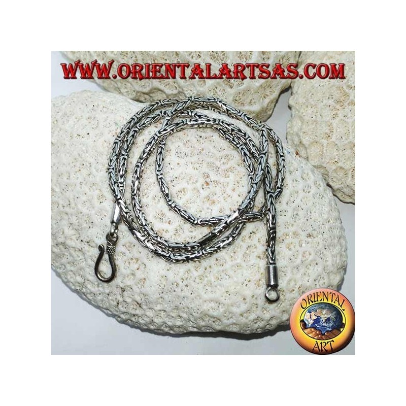 Collier en argent, serpent BOROBUDUR, maille byzantine (40 cm * 2,5 mm)