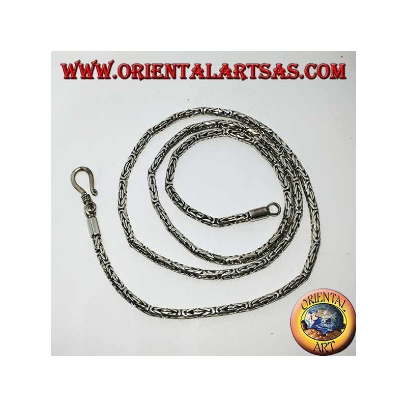 Collier en argent, serpent BOROBUDUR, maille byzantine (40 cm * 2,5 mm)