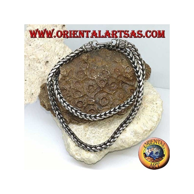 Silver necklace, braided with a square section of (length 52 cm, thickness 5.3 mm 5.3)