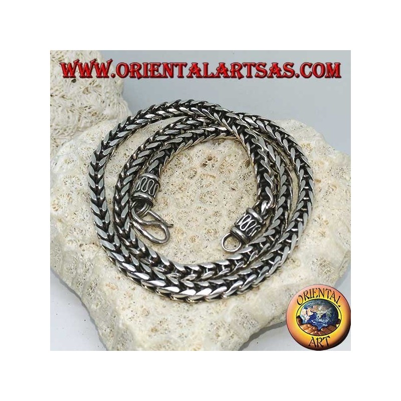 Silver necklace, braided with a square section of (length 52 cm, thickness 5.3 mm 5.3)