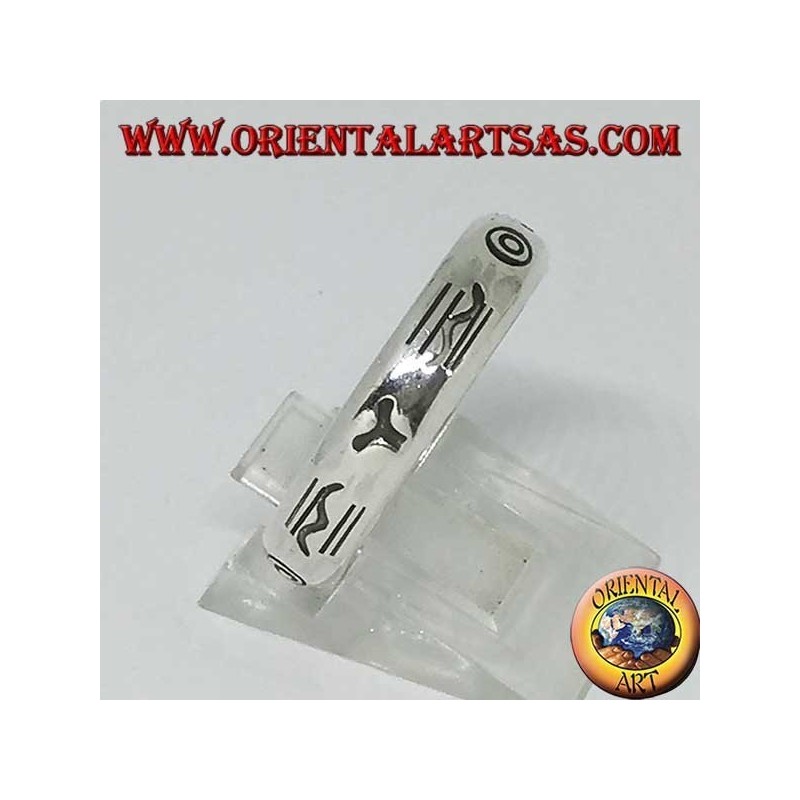 Silver band ring engraved with aboriginal symbols