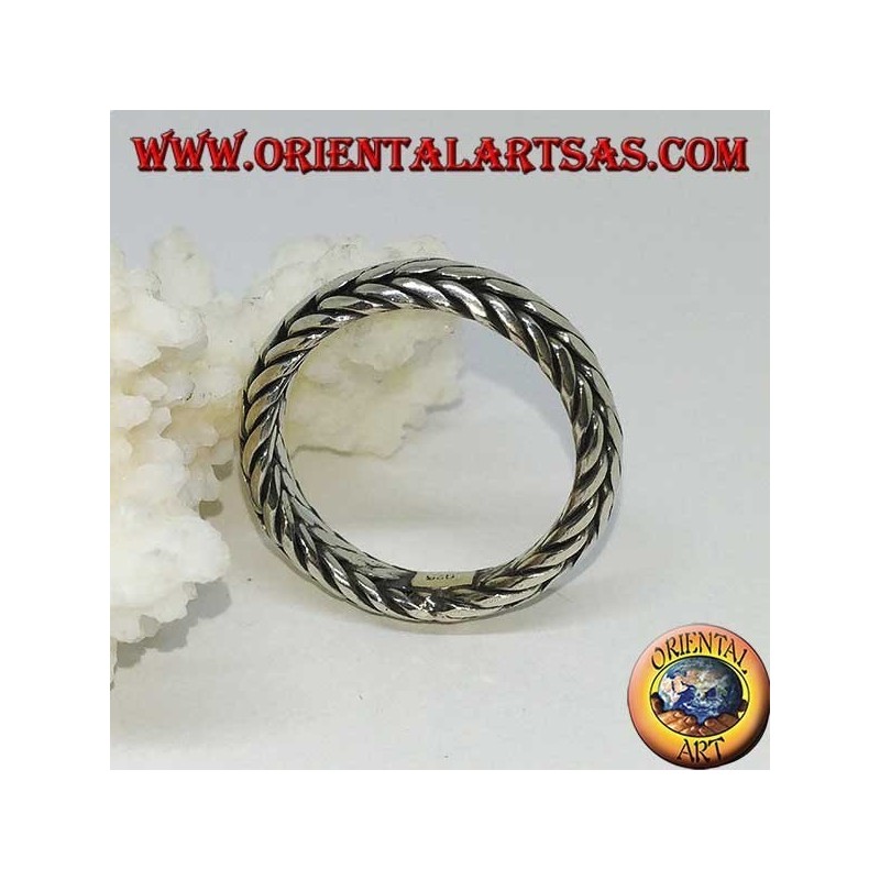 Silver ring with hand-woven band