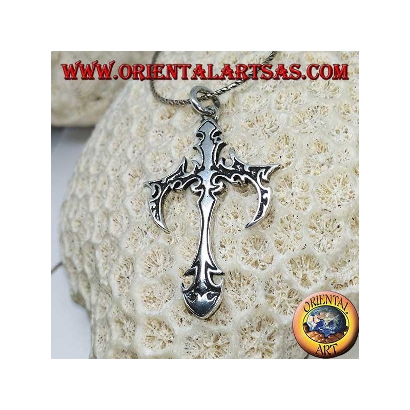 Pendentif en argent, croix tribale gothique