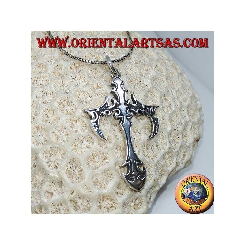 Ciondolo in argento croce tribale, gotica