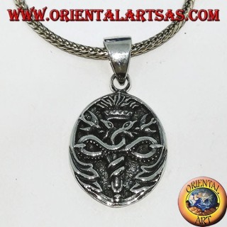 Silver pendant medal of the caduceus of Hermes in low-key